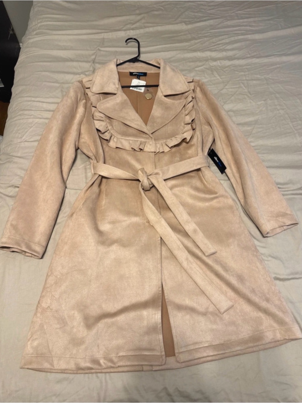 Women's Ruffle-Trim Belted Trench Coat - Cream (light blush)